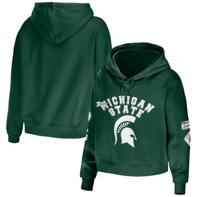 Wear By Erin Andrews Green Michigan State Spartans Mixed Media Cropped Pullover Hoodie