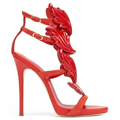 Giuseppe Zanotti - Red Suede Sandal With Metal Cruel Accessory Cruel