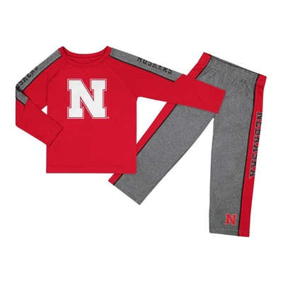 Colosseum Kids' Toddler  Scarlet/heather Gray Nebraska Huskers Logo Raglan Long Sleeve T-shirt & Pants Set