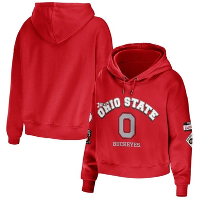Wear By Erin Andrews Scarlet Ohio State Buckeyes Mixed Media Cropped Pullover Hoodie