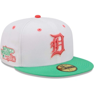 New Era Men's  White, Green Detroit Tigers 1984 World Series Watermelon Lolli 59fifty Fitted Hat In White,green