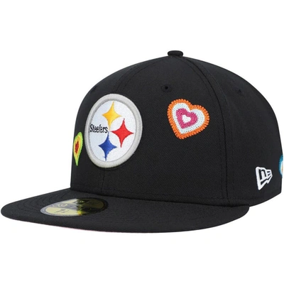 New Era Black Pittsburgh Steelers Chain Stitch Heart 59fifty Fitted Hat