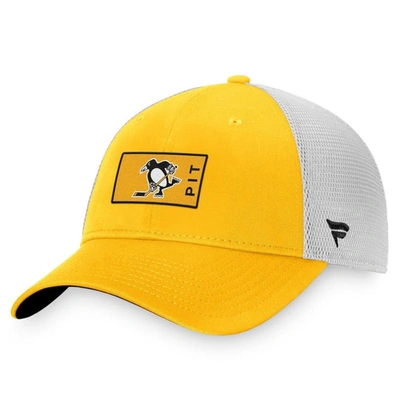 Fanatics Branded Gold/white Pittsburgh Penguins Authentic Pro Trucker Snapback Hat