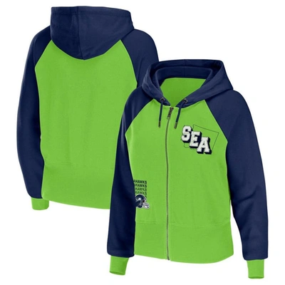 Wear By Erin Andrews Neon Green Seattle Seahawks Colorblock Full-zip Hoodie