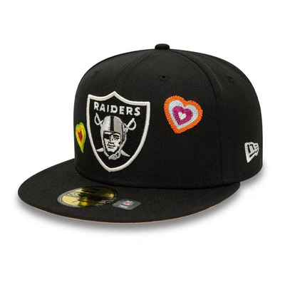 New Era Black Las Vegas Raiders Chain Stitch Heart 59fifty Fitted Hat