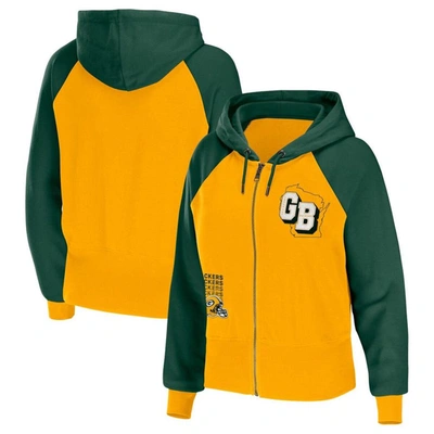 Wear By Erin Andrews Gold Green Bay Packers Colorblock Full-zip Hoodie