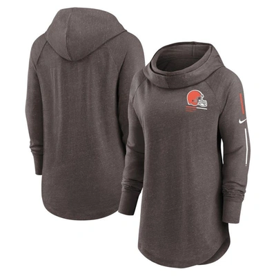 Nike Heathered Brown Cleveland Browns Minimal Statement Raglan Funnel Neck Pullover Hoodie