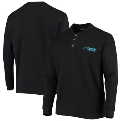 Dunbrooke Black Carolina Panthers Logo Maverick Thermal Henley Long Sleeve T-shirt