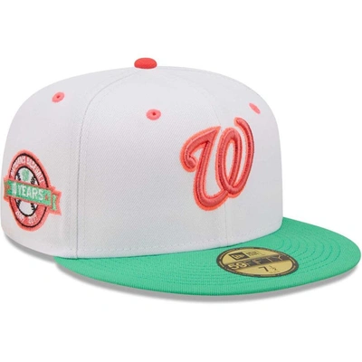 New Era White/green Washington Nationals 10th Anniversary Watermelon Lolli 59fifty Fitted Hat