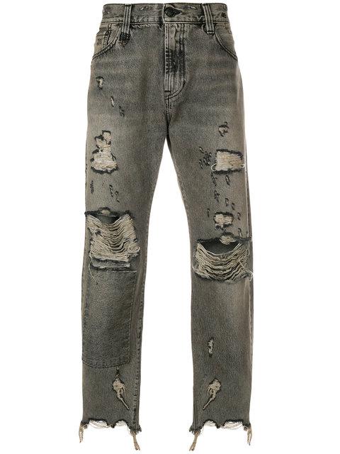 R13 Distressed Patch Jeans In Grey | ModeSens