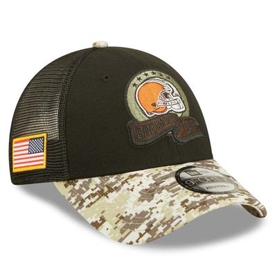 New Era Kids' Big Boys  Black And Camo Cleveland Browns 2022 Salute To Service 9forty Snapback Trucker Hat In Black,camo