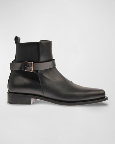 Costume National Men's Buckle Zip Leather Ankle Boots In Black