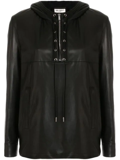 Saint Laurent Leather Long-sleeve Shirt In Black