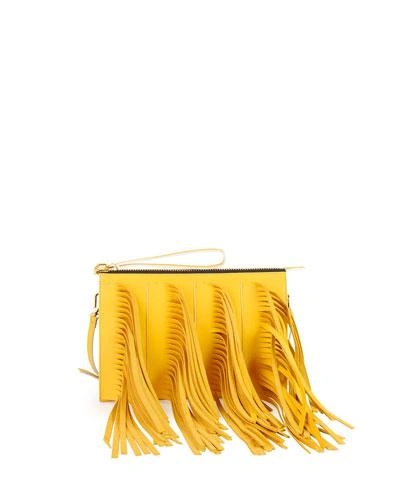 Marni Fringe Zip Clutch Bag With Strap, Yellow/blue