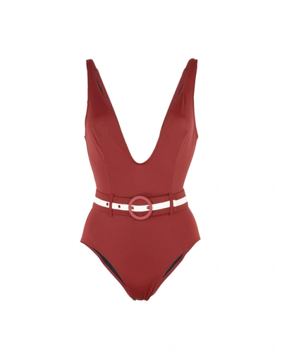 Solid & Striped One-piece Swimsuits In Maroon