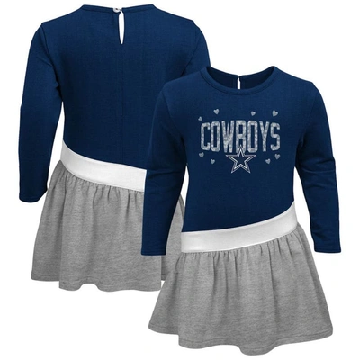 Outerstuff Babies' Girls Infant Navy, Heather Gray Dallas Cowboys Heart To Heart Jersey Tri-blend Dress In Navy,heather Gray
