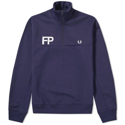 Fred Perry Half Zip Logo Track Jacket In Blue