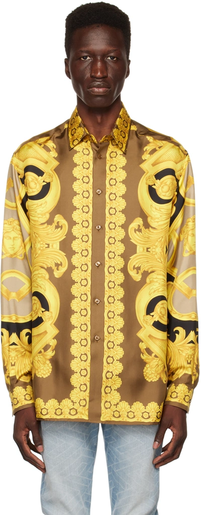 Versace Heritage Print Silk Twill Shirt In Gold