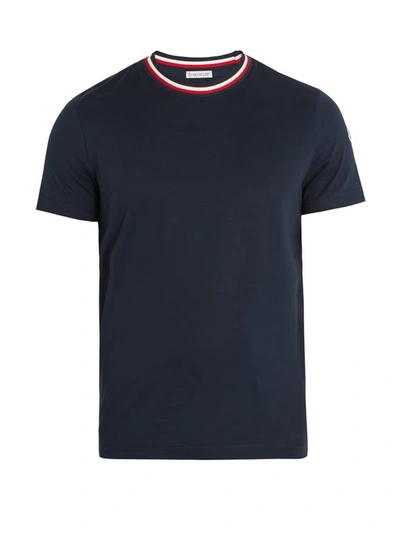Moncler Relaxed T-shirt With Tricolor Neck, Navy In Grey