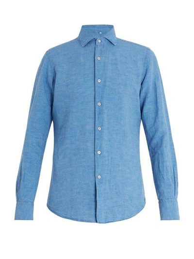 Glanshirt Long-sleeved Slim-fit Cotton Shirt In Blue