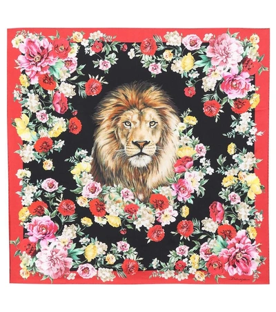 Dolce & Gabbana Floral-printed Silk Scarf In Red