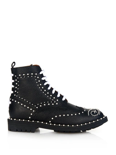 Givenchy Ankle Boots In Faux Pearl-embellished Black Textured-leather In Multi