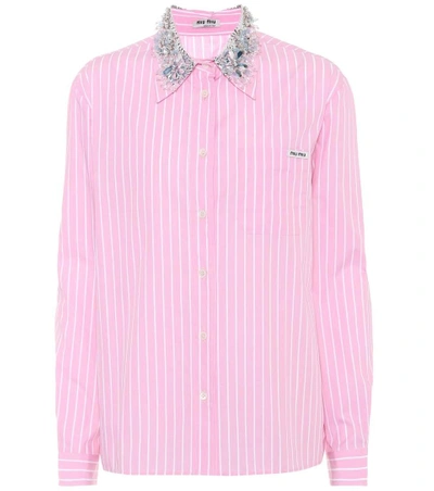 Miu Miu Crystal-embellished Cotton Shirt In Pink