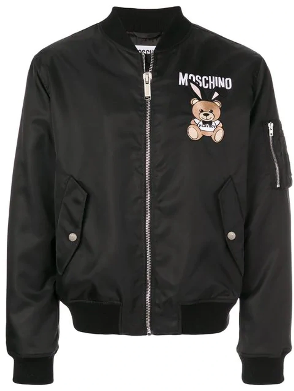 早割 旅行 ブラック MOSCHINO ボンバージャケット MA-1 テディベア イタリアン ジャケット・アウター