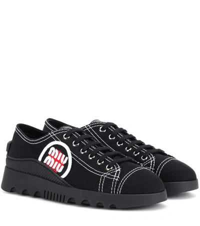 Miu Miu Low-top Canvas Sneakers In Black