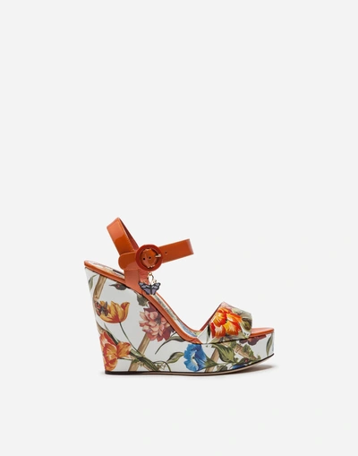 Dolce & Gabbana Wedge Sandal In Printed Patent Leather In Multicolor