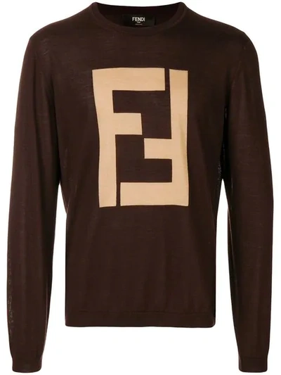 Fendi Intarsia Cashmere And Silk-blend Sweater In Brown