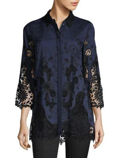Elie Tahari Clark Embroidered Lace Blouse In Meridian/black