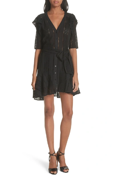 Veronica Beard Sima V-neck Button-front Eyelet Lace Dress In Black