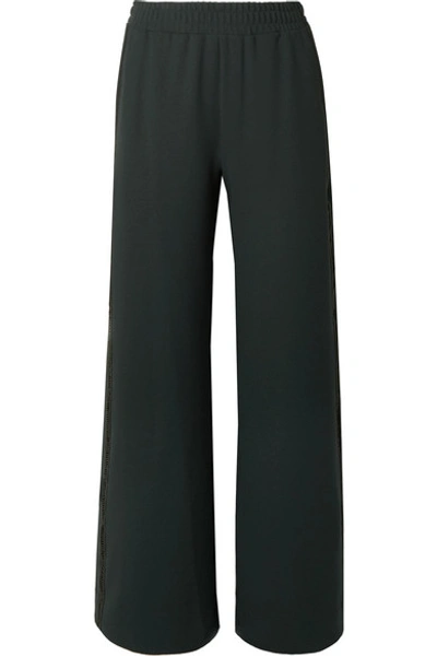 See By Chloé Lattice-trimmed Crepe Wide-leg Pants In Midnight Blue