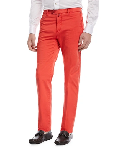 Kiton Slim-straight Flat-front Chino Pants In Red
