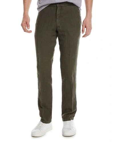 Zegna Sport Solid Linen Straight-leg Pants In Green