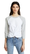 Alexander Wang T High-twist 3/4 Sleeve Jersey Raglan Tee In Heather Grey/white