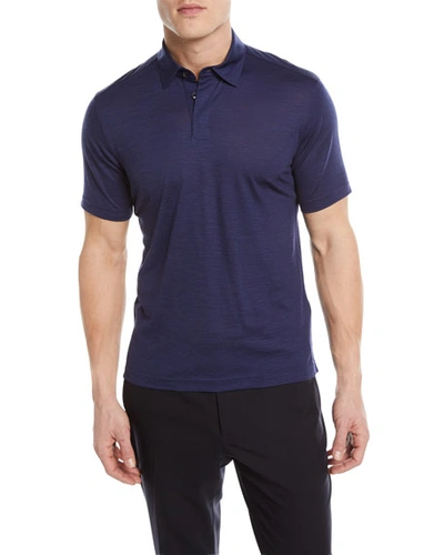 Zegna Sport Wool-linen Polo Shirt In Blue