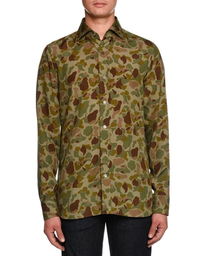 Tom Ford Camouflage-print Sport Shirt, Green