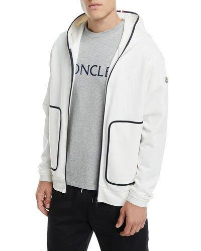 Moncler Contrast Zip Hooded Sweatshirt In White