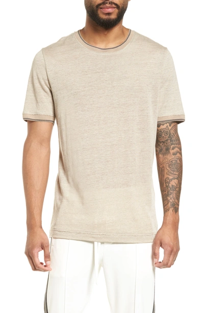 Vince Slim Fit Tipped Linen T-shirt In Beige
