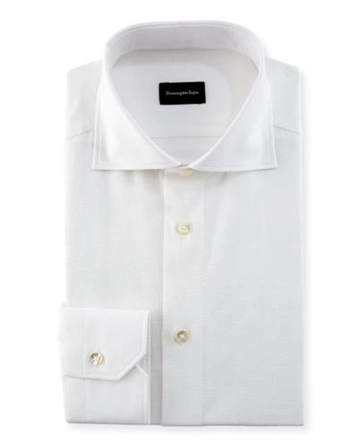 Ermenegildo Zegna Seersucker Cotton Dress Shirt In White