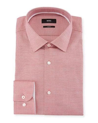 Hugo Boss Slim Fit Textured Cotton Dress Shirt In Red