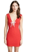 Marysia Amagansett Scalloped-plunging Lace-front Coverup Dress In Red White
