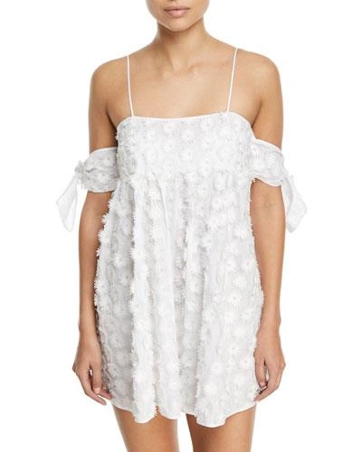 Milly Hartli Floral-embroidered Mini Coverup Dress In White