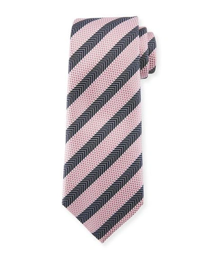 Ermenegildo Zegna Chevron Stripe Silk Tie In Pink