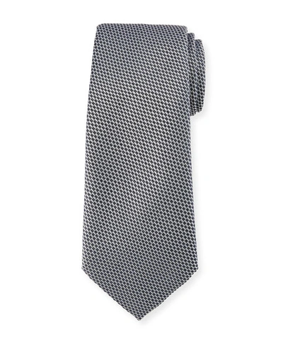 Ermenegildo Zegna Tonal Checked Silk Tie In Gray