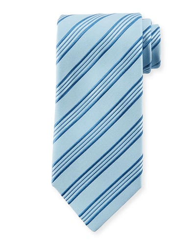 Charvet Border Stripe Silk Tie In Light Blue