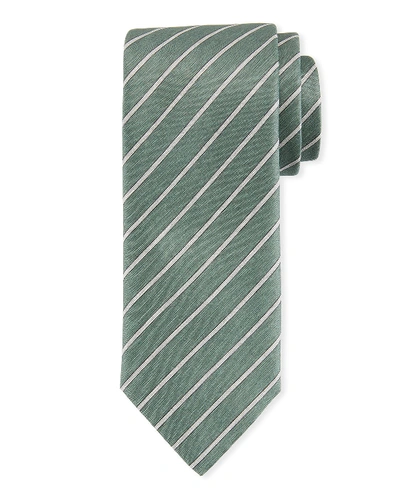 Brioni Striped Woven Tie In Green