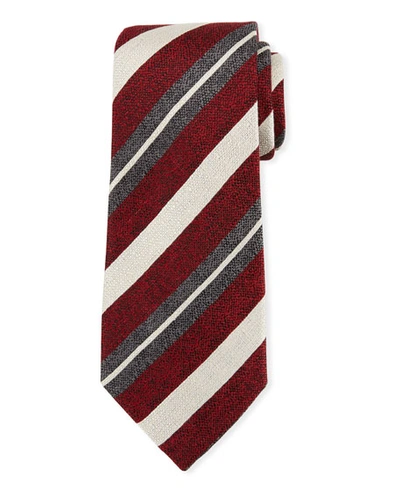 Ermenegildo Zegna Seasonal Stripe Silk-linen Tie, Red